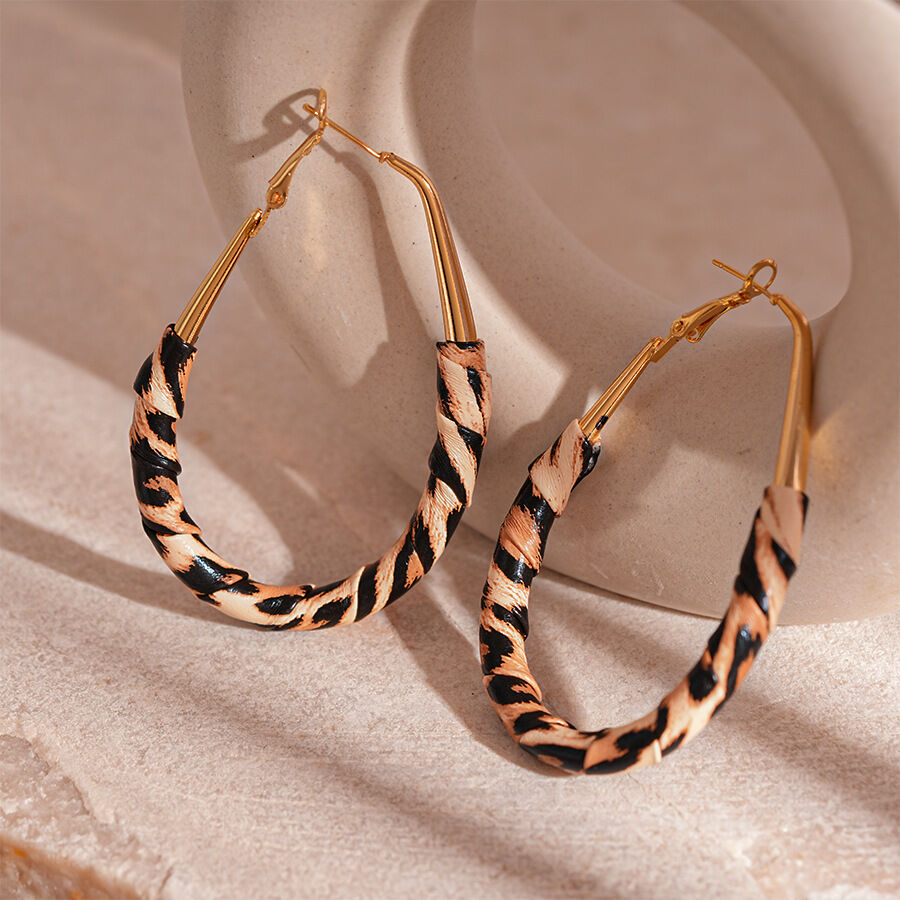 Silver Needle - Brown Leopard Print Oval Earrings Picture2