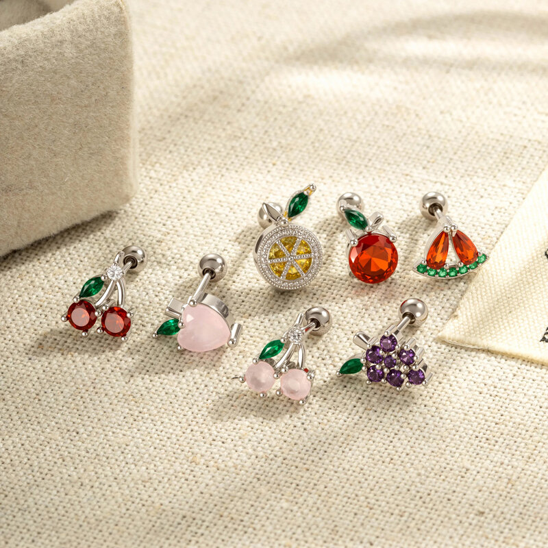 1 Piece Vivid Fruit Copper Gold Color Zircon Women's Piercing Earrings h5 Picture3