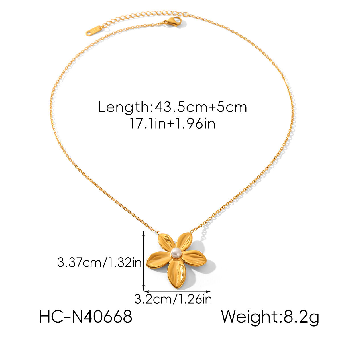 1 Piece Stainless Steel Waterproof Gold Color Flower Pearl Pendant Necklace h5 Picture2