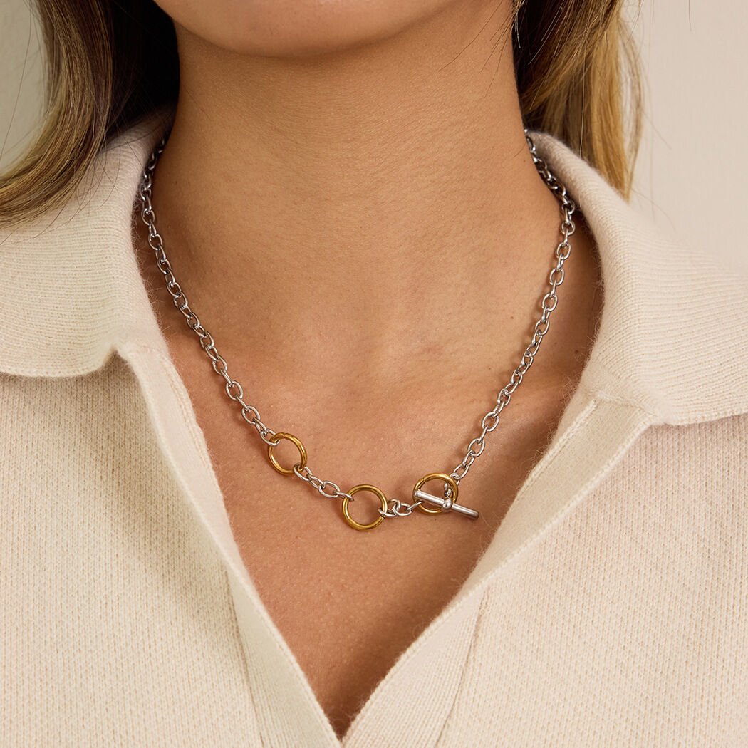 Collana a catena da donna impermeabile in acciaio inossidabile con cerchio minimalista, colori misti oro e argento, 1 pezzo 2