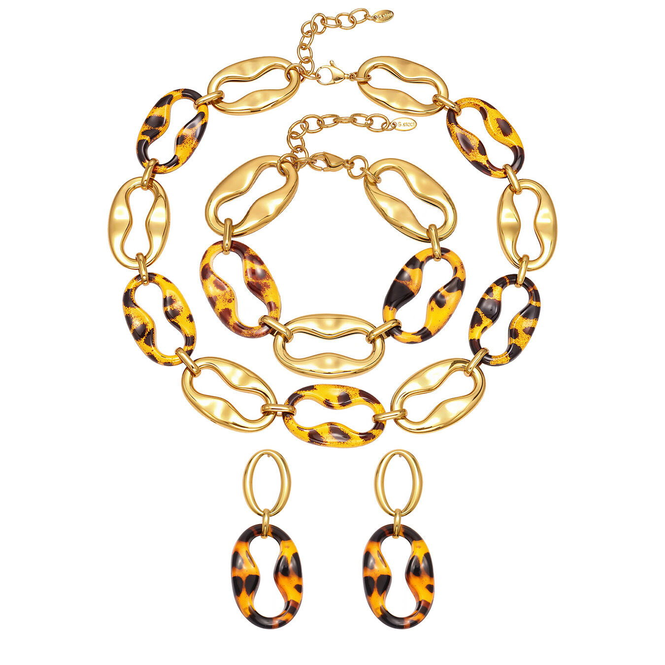 Retro Irregular Leopard Print Resin Titanium Steel Gold Color Women's Jewelry Sets Picture6