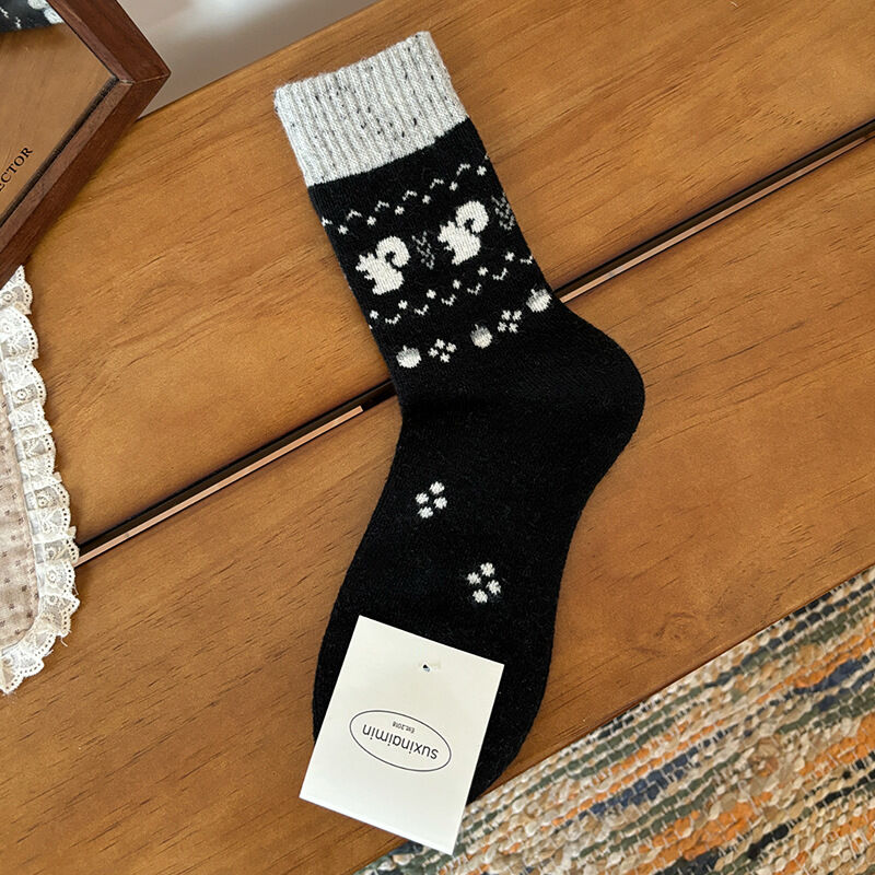 1 Paar weiche, niedliche Baumwollsocken mit Waldtiermuster, wadenlang h5 