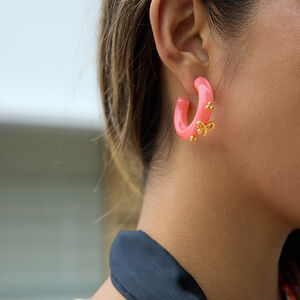 1 Pair Romantic Pink Resin Bow Knot Gold Color Women's Hoop Earrings h5 Picture5