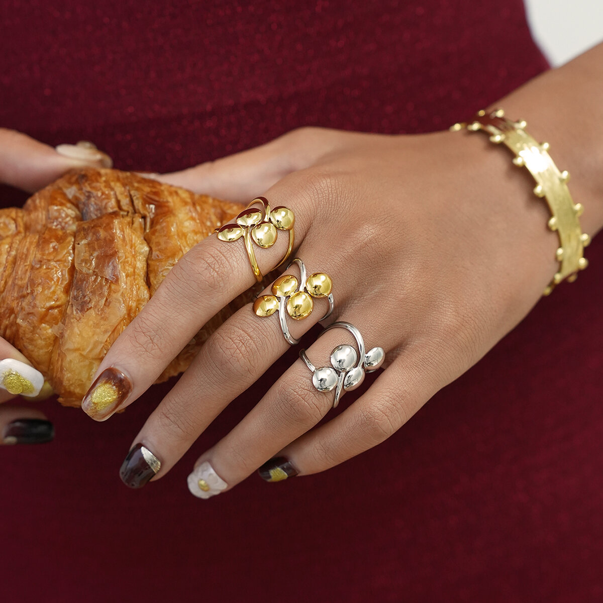 1 Piece  Retro Irregular Shape Stainless Steel Waterproof  Gold Color Women's  Statement Rings Picture3