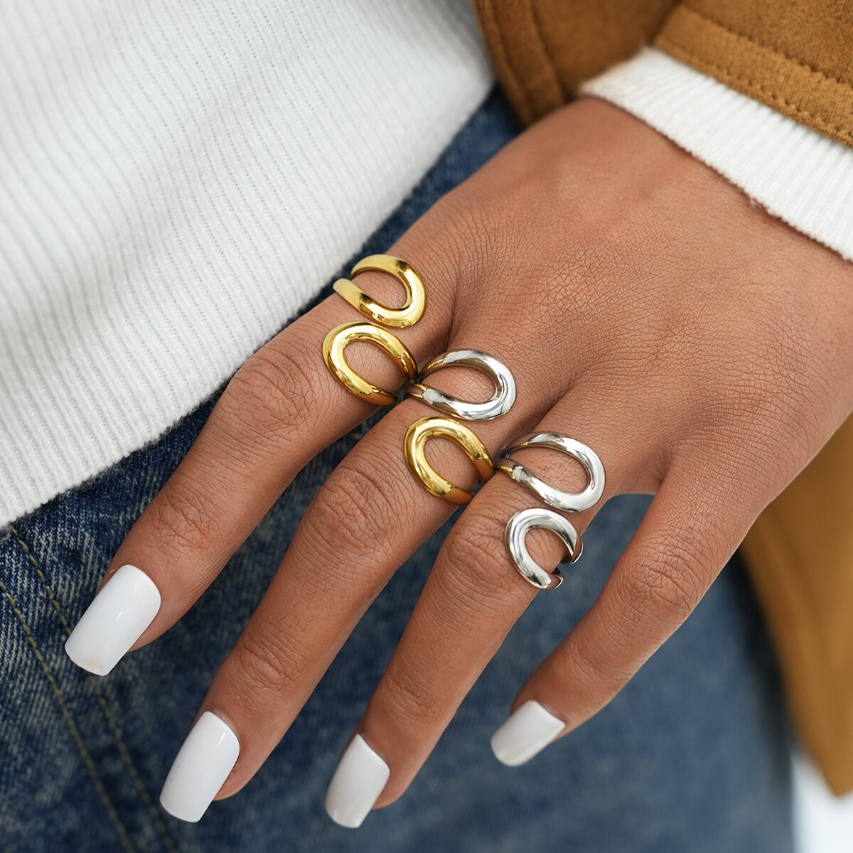 1 Piece Fashion Minimalist Geometric Stainless Steel Waterproof   Gold Color Women's  Statement Rings h5 Picture4