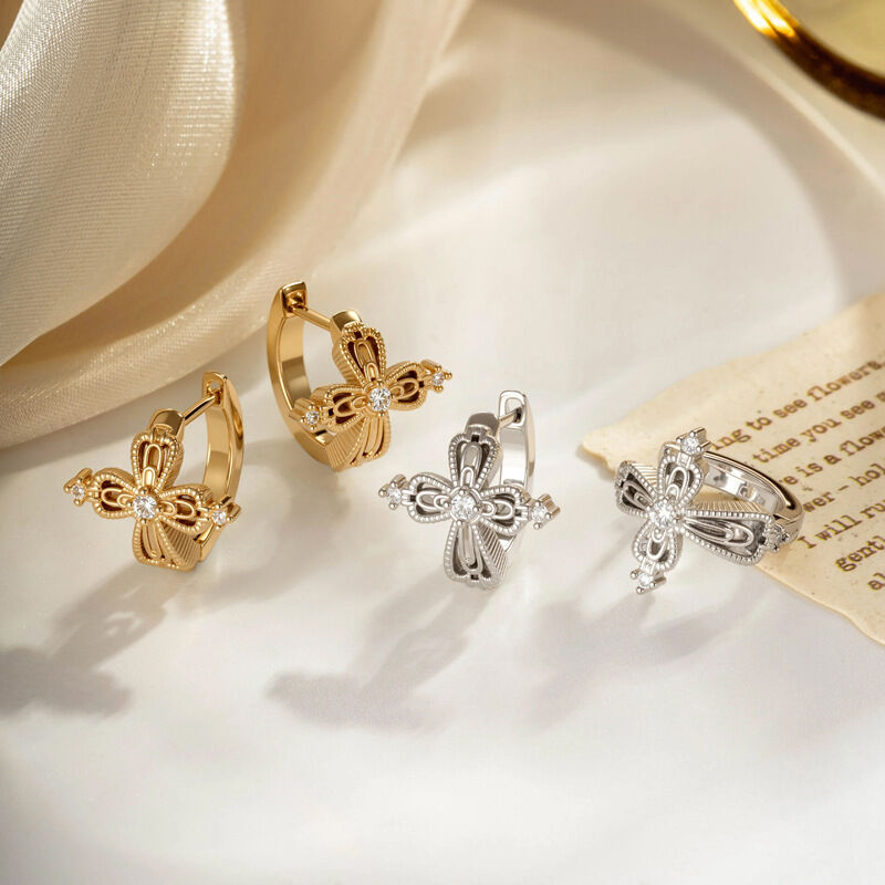1 Stück glamouröse Kreuz-Ohrringe aus Kupfer und Zirkonia für Damen 2