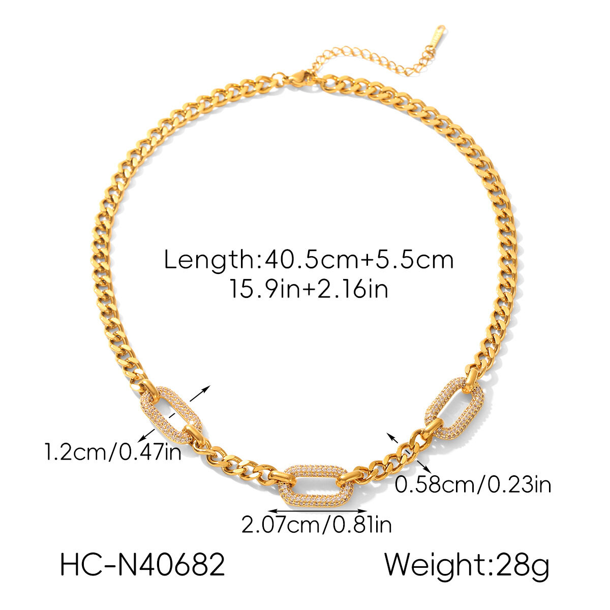 1 Piece Chain Stainless Steel Waterproof Gold Color Zircon Chain Necklace h5Picture2