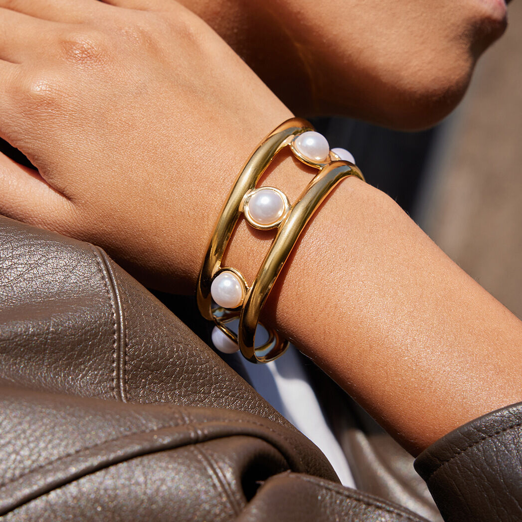 1 Piece Elegant Double Lines Stainless Steel Waterproof Gold Color Women's Cuff Bracelets