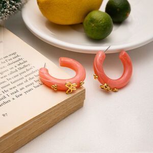 1 Pair Romantic Pink Resin Bow Knot Gold Color Women's Hoop Earrings h5 Picture3