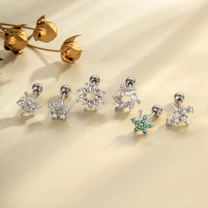 Pendientes de perforación para mujer con circonitas de color cobre y dorado de hoja simple de 1 pieza h5 Imagen5