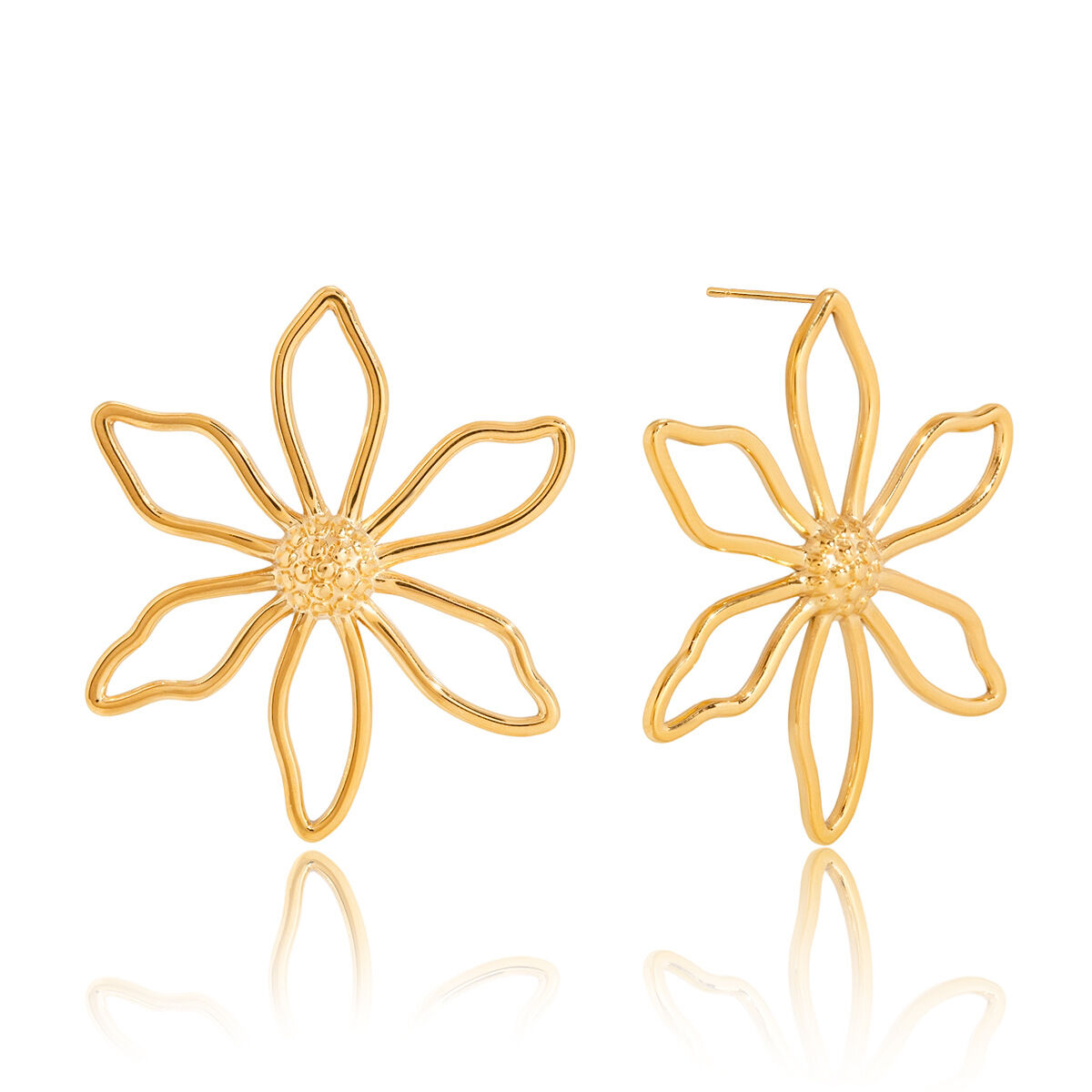 1 Pair Delicate Flower Lines Stainless Steel Waterproof Gold Color Women's Stud Earrings 