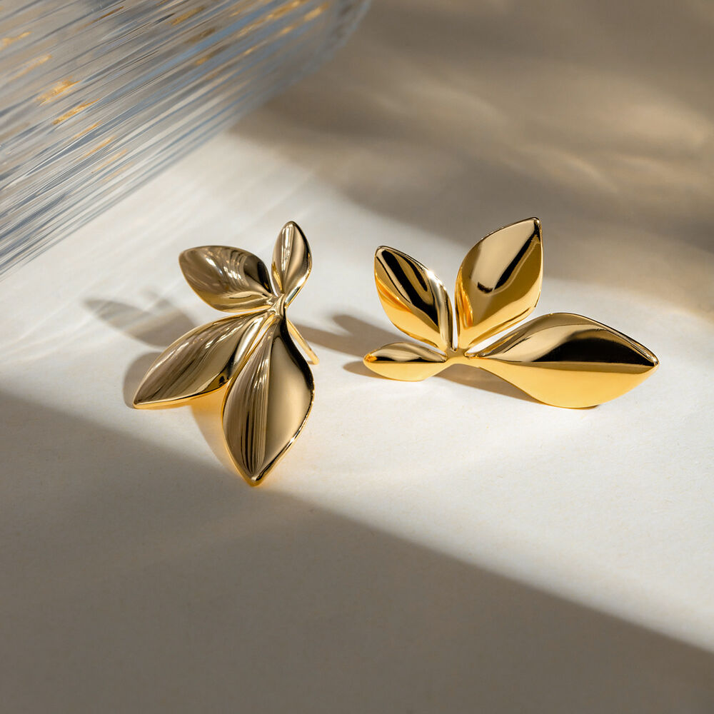 1 Pair Natural Flower Stainless Steel Waterproof Gold Color Women's Stud Earrings h5Picture4