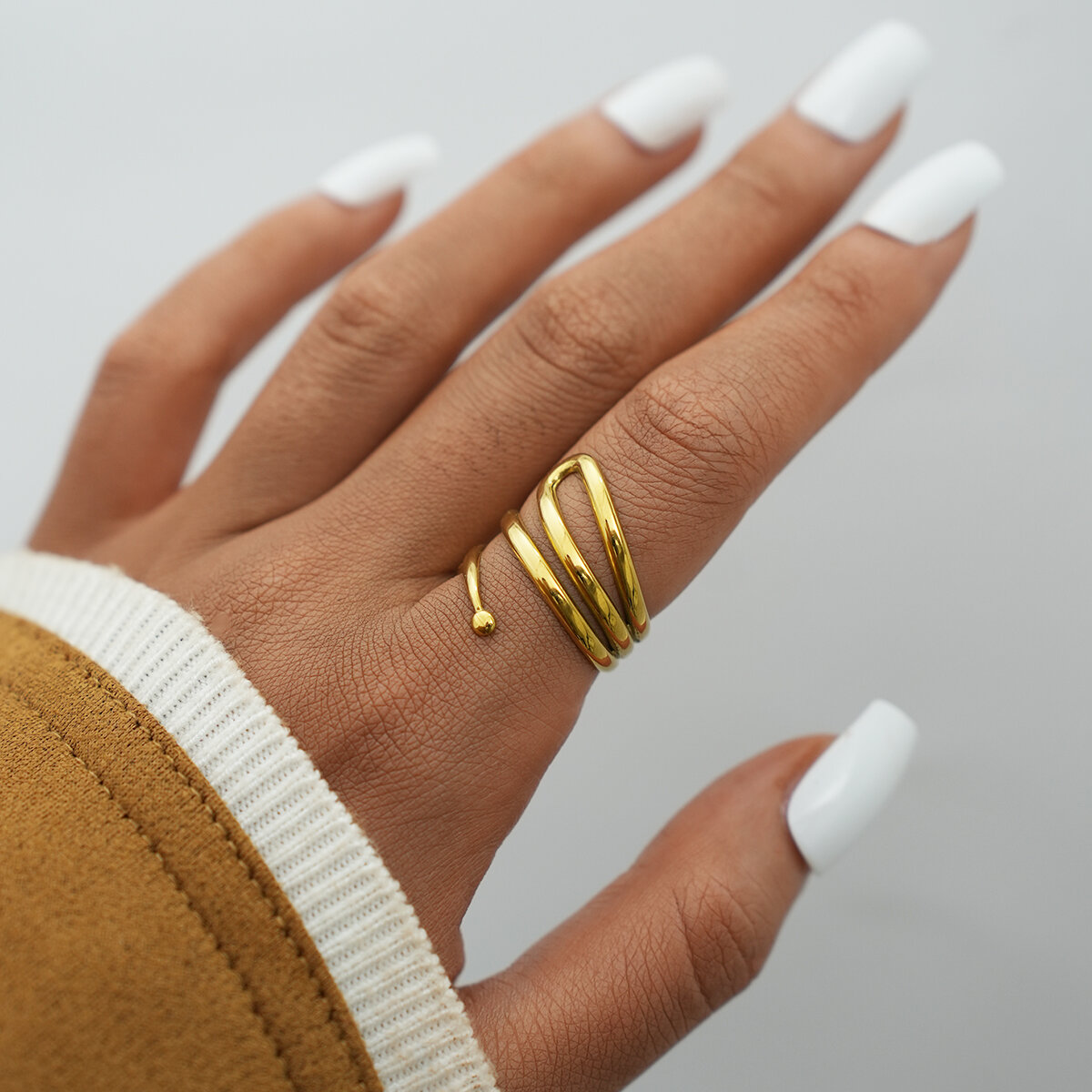 1 Piece Retro Irregular Shape Stainless Steel Waterproof   Gold Color Women's Statement Rings Picture5