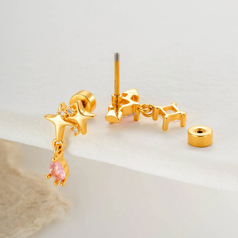1 Piece Star Copper Zircon Women's Piercing Earrings Picture4