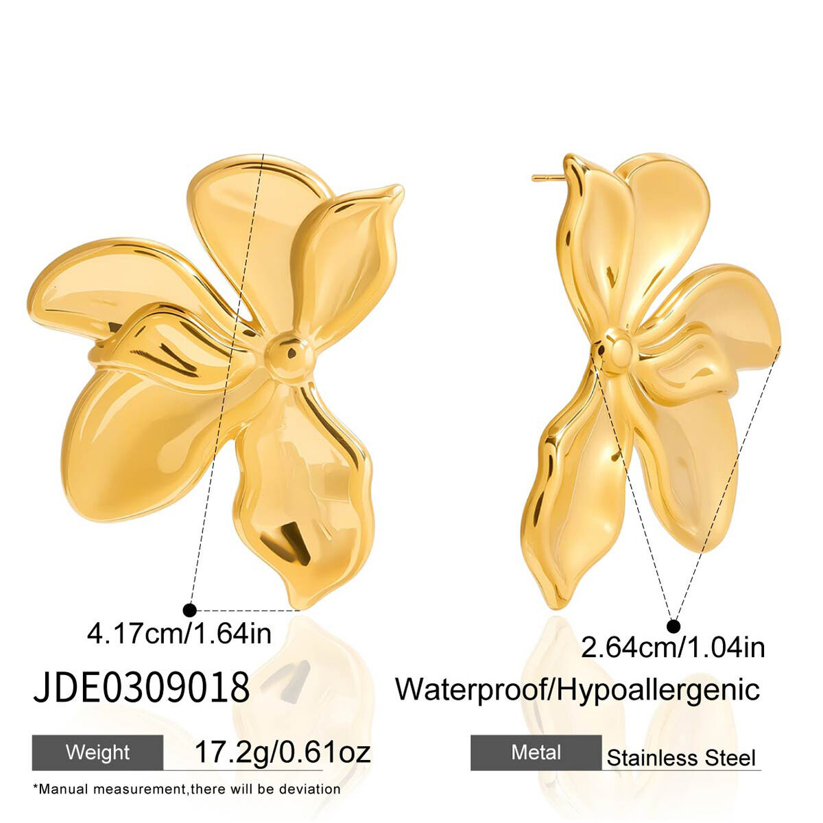 Elegantes, wasserfestes Schmuckset aus Edelstahl in Goldfarbe mit Blumenmotiv für Damen h5Bild2