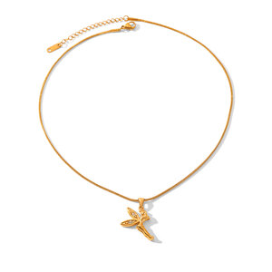 Collana con ciondolo in zircone color oro impermeabile in acciaio inossidabile con angelo, 1 pezzo h5