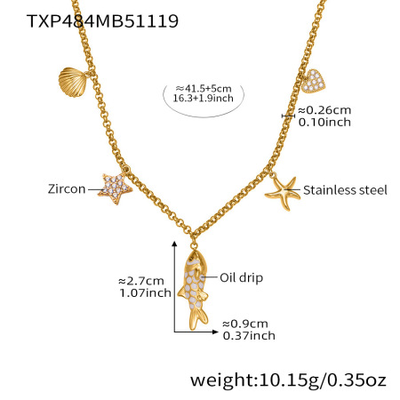 1 Piece Delicate Fish Titanium Steel Gold Color Zircon Women's Pendant Necklaces