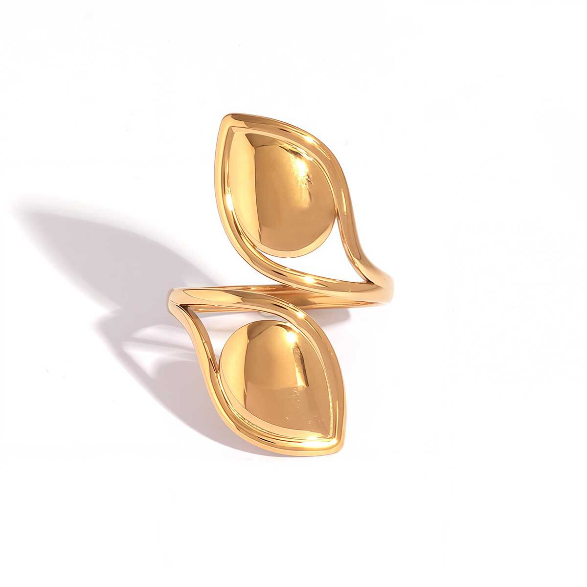 1 Piece Simple  Plant Stainless Steel Waterproof   Gold Color Women's Statement Rings h5 