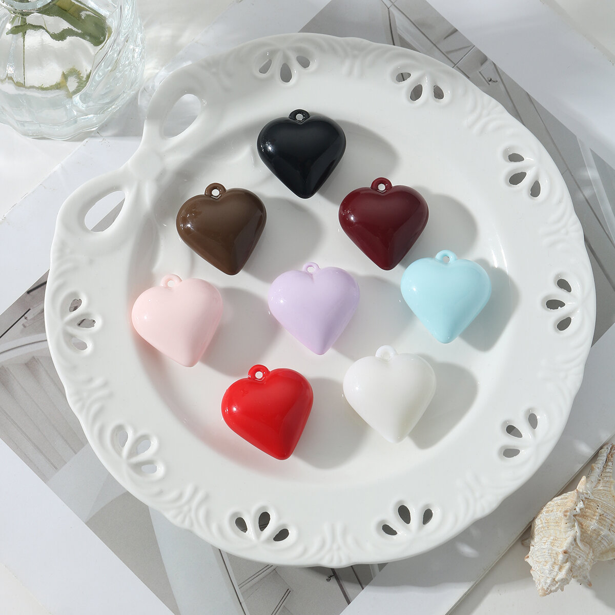 1 pieza de dijes de acrílico para bolso de mujer con forma de corazón de color sólido h5 Imagen3