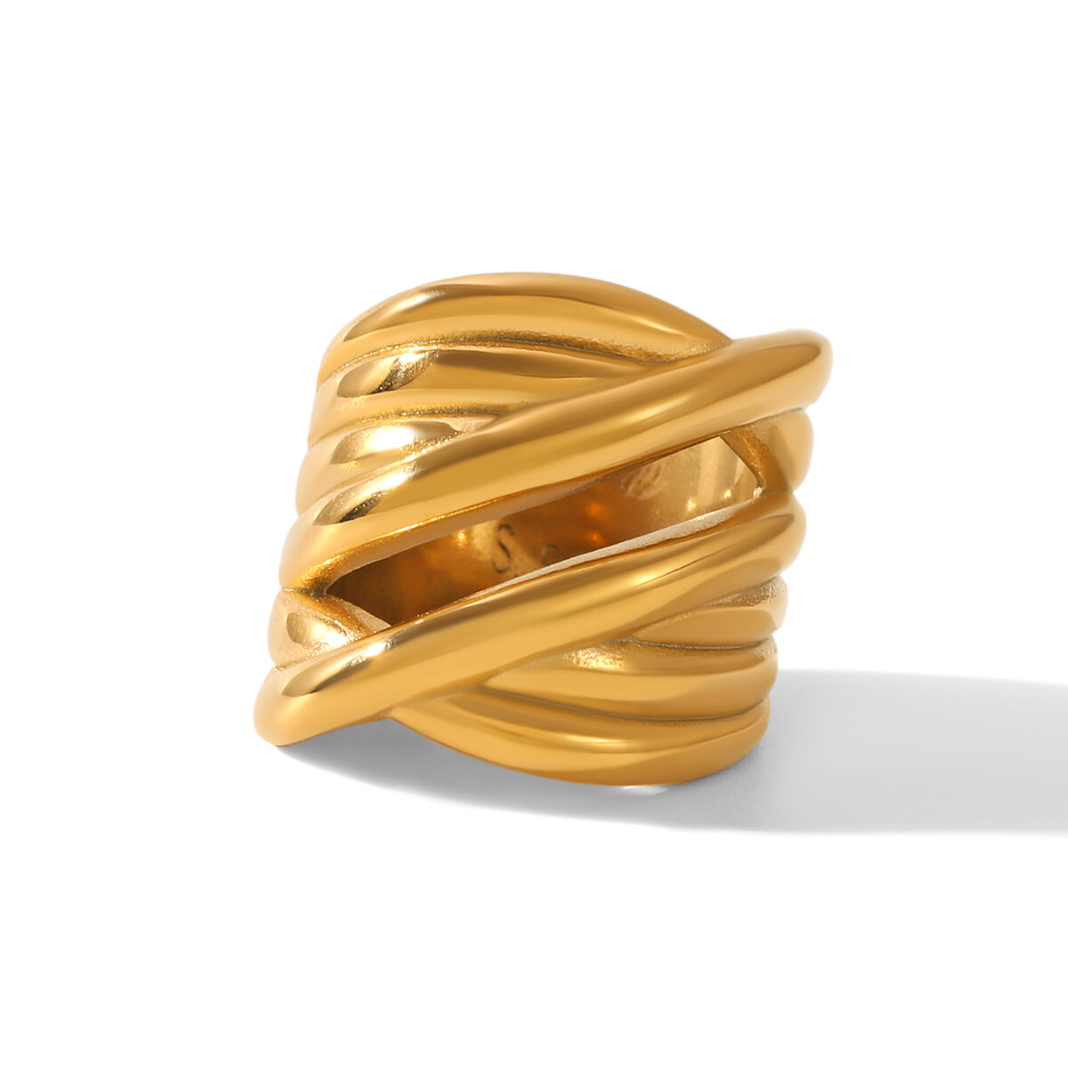 1 Piece Irregular Line Shape Stainless Steel Waterproof Gold Color Statement Ring h5 