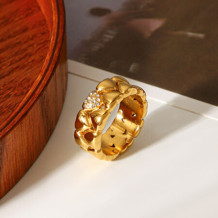 1 Piece Heart Stainless Steel Waterproof Gold Color Zircon Statement Ring 2