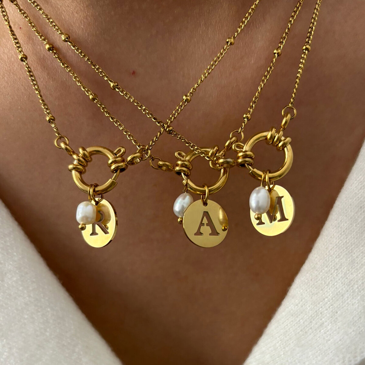 1 Piece Letter Stainless Steel Waterproof Gold Color Pearl Pendant Necklace h5 Picture2