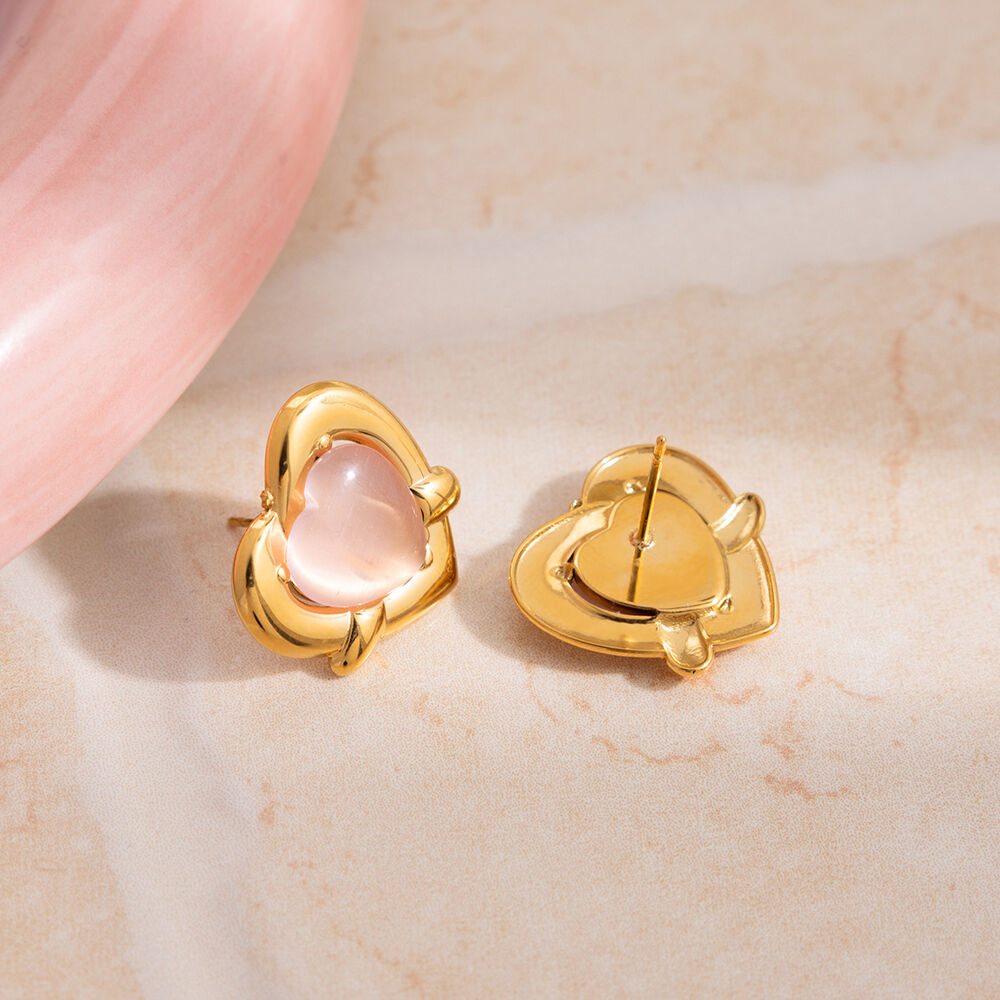 1 Pair Romantic Heart Stainless Steel Waterproof Gold Color Women's Stud Earrings h5Picture5
