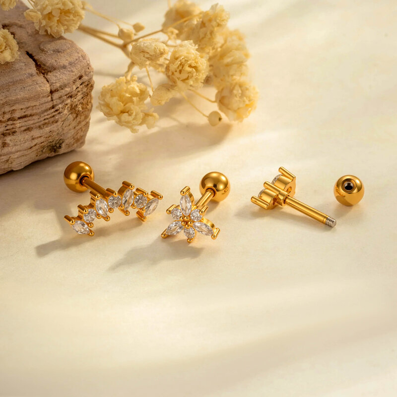 1 Piece Refined Irregular Copper Gold Color Zircon Women's Piercing Earrings Picture4