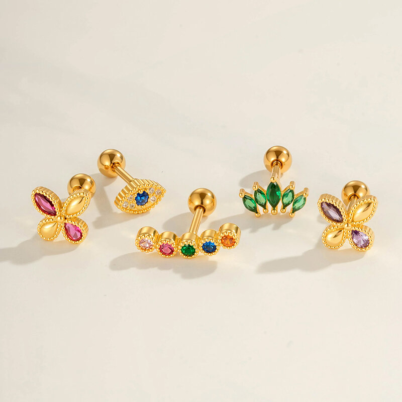 1 Piece Colorful Copper Gold Color Zircon Women's Piercing Earrings h5 Picture4