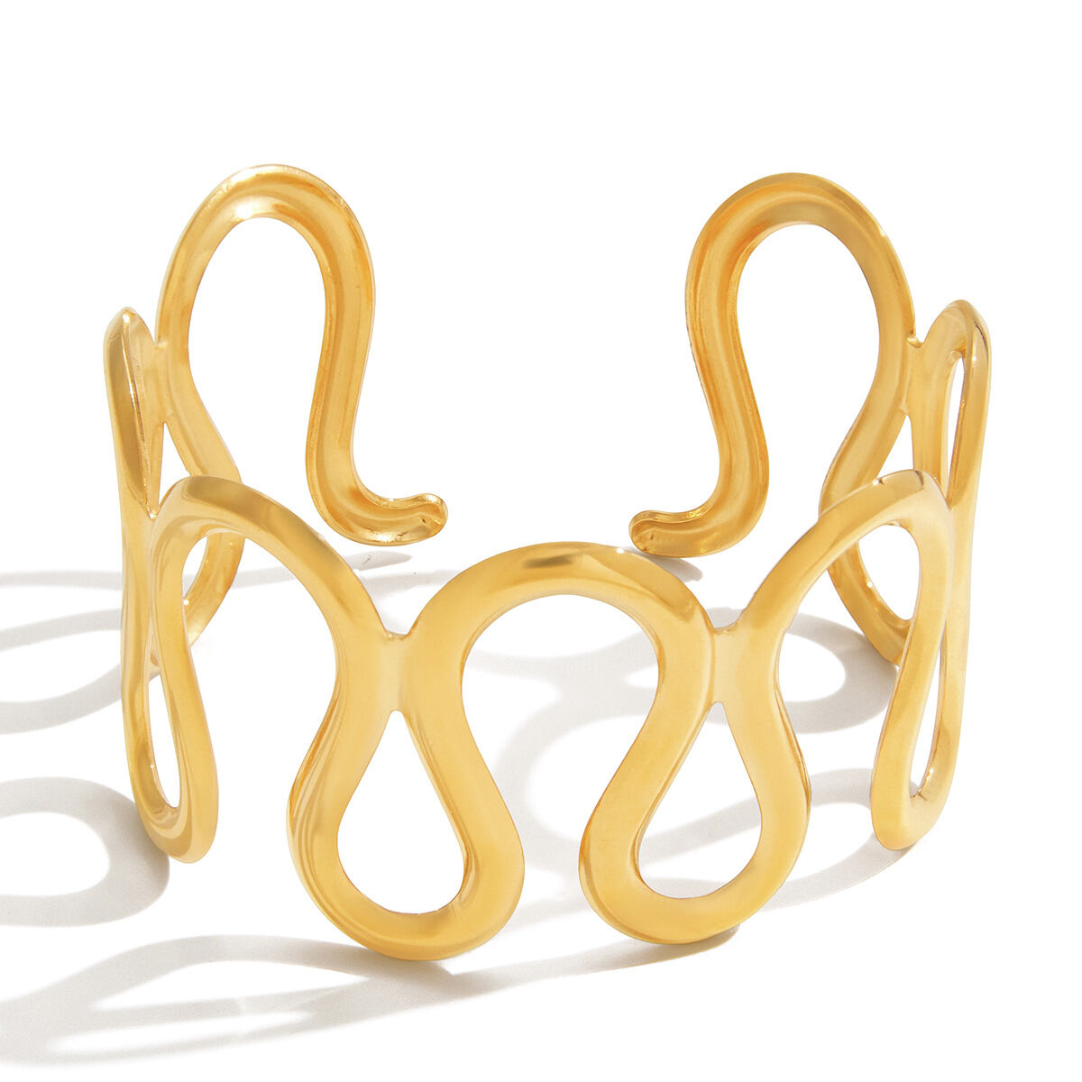 1 Stück klassisches, wellenförmiges, wasserdichtes Armreif-Armband aus Edelstahl in Goldfarbe für Damen