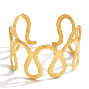 1 Stück klassisches, wellenförmiges, wasserdichtes Armreif-Armband aus Edelstahl in Goldfarbe für Damen h5