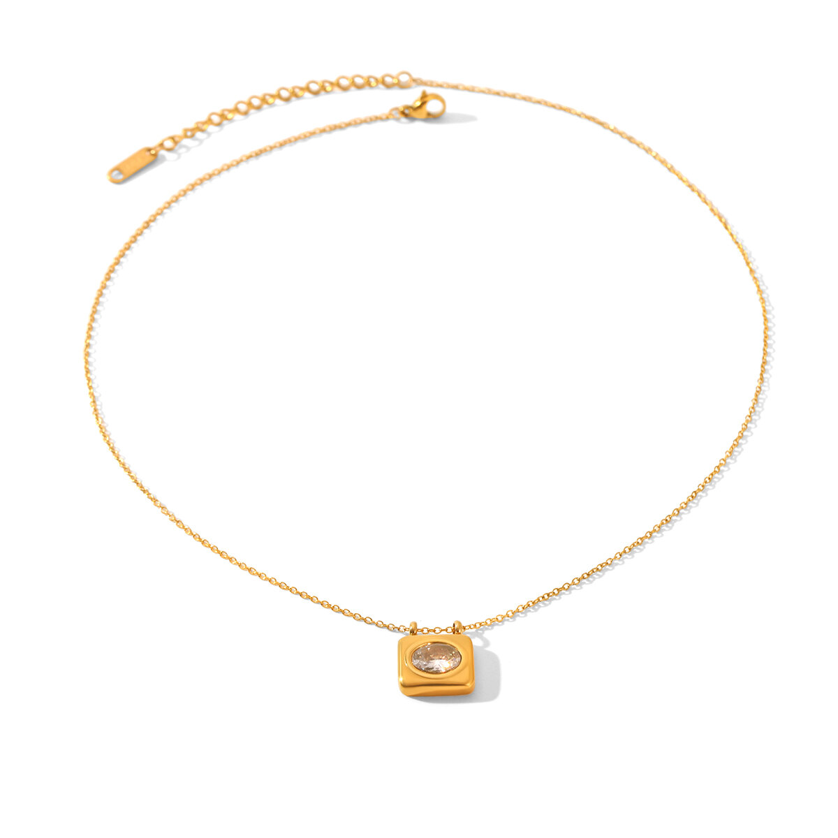 1 Stück schlichte, wasserdichte Halskette mit Zirkonia-Anhänger in Goldfarbe aus Edelstahl 