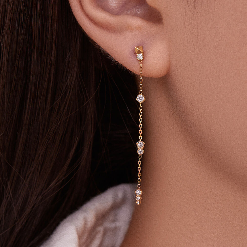 1 Pair Exquisite Tassel Stainless Steel Waterproof Gold Color Zircon Women's Dangle Earrings Picture5