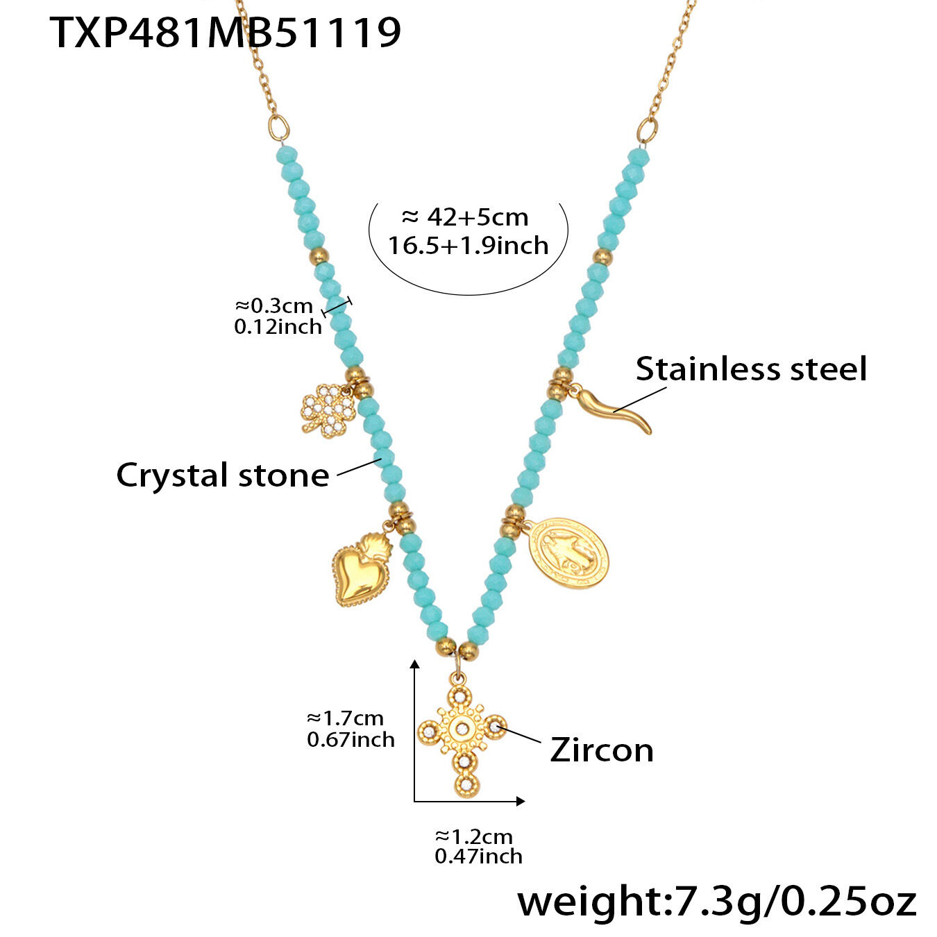 Txp481 - Blue Beaded Necklace 42+5Cm Picture3