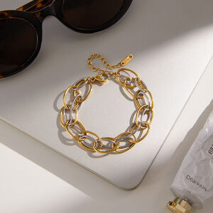 1 pezzo semplice cerchio colori misti oro e argento acciaio inossidabile impermeabile braccialetti a catena da donna h5 Immagine4