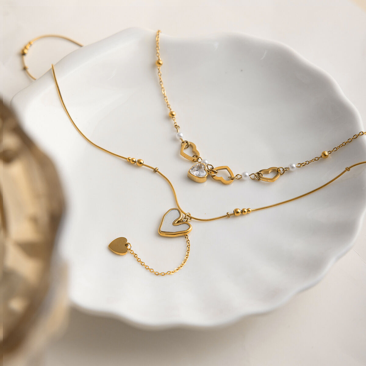 1 Piece Delicate Sweet Heart Stainless Steel Waterproof Gold Color Zircon Women's Layered Necklaces Picture6