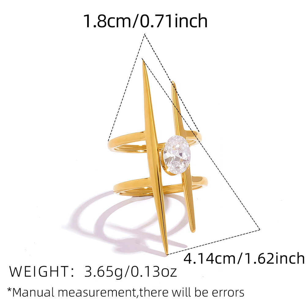 1 Piece Elegant Lines Stainless Steel Waterproof Gold Color Zircon Women's Statement Rings Picture2
