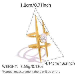 1 Piece Elegant Lines Stainless Steel Waterproof Gold Color Zircon Women's Statement Rings h5 Picture2
