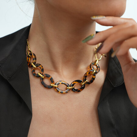 1 Piece Retro Leopard Print Steel Gold Color Women's Necklaces