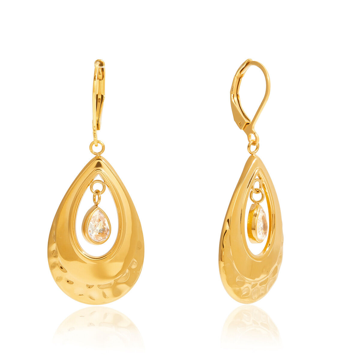 1 Pair Lustrous Droplet Stainless Steel Waterproof Gold Color Zircon Women's Drop Earrings h5 
