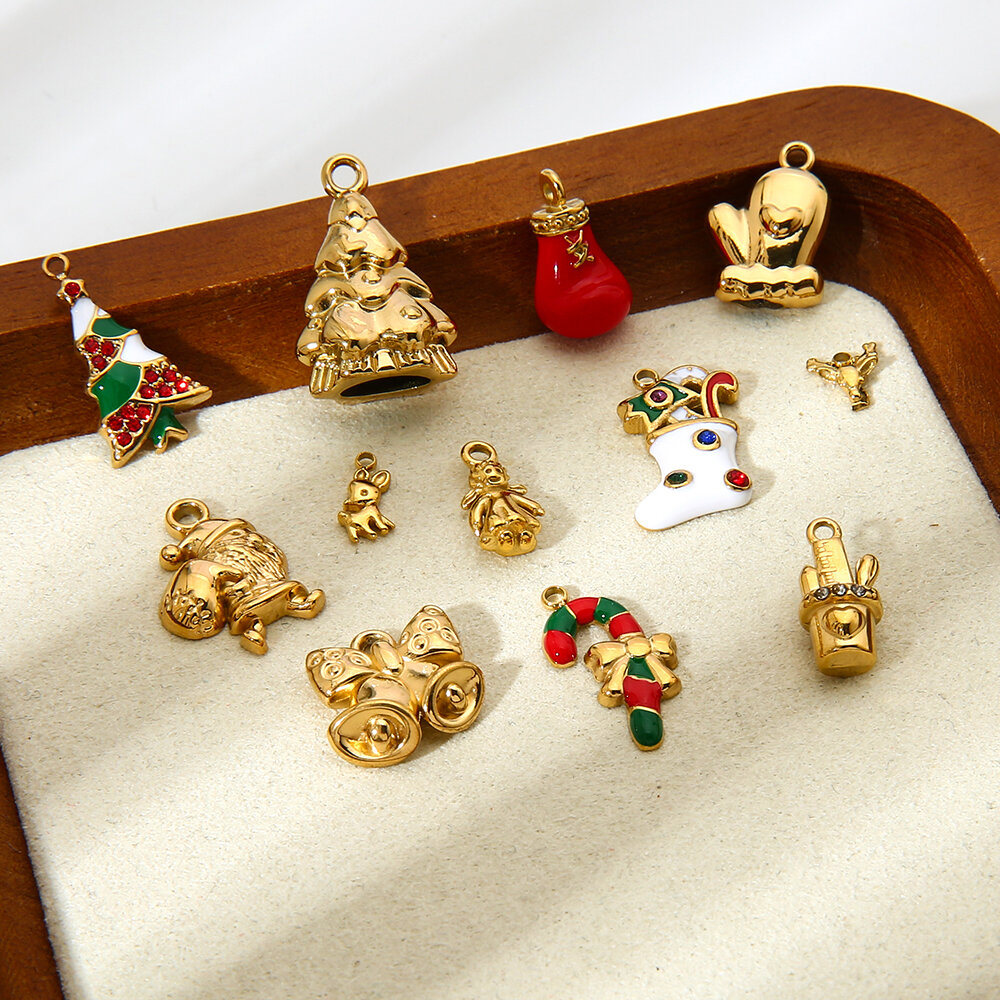 1 Piece Christmas Stainless Steel Waterproof Gold Color DIY Pendant