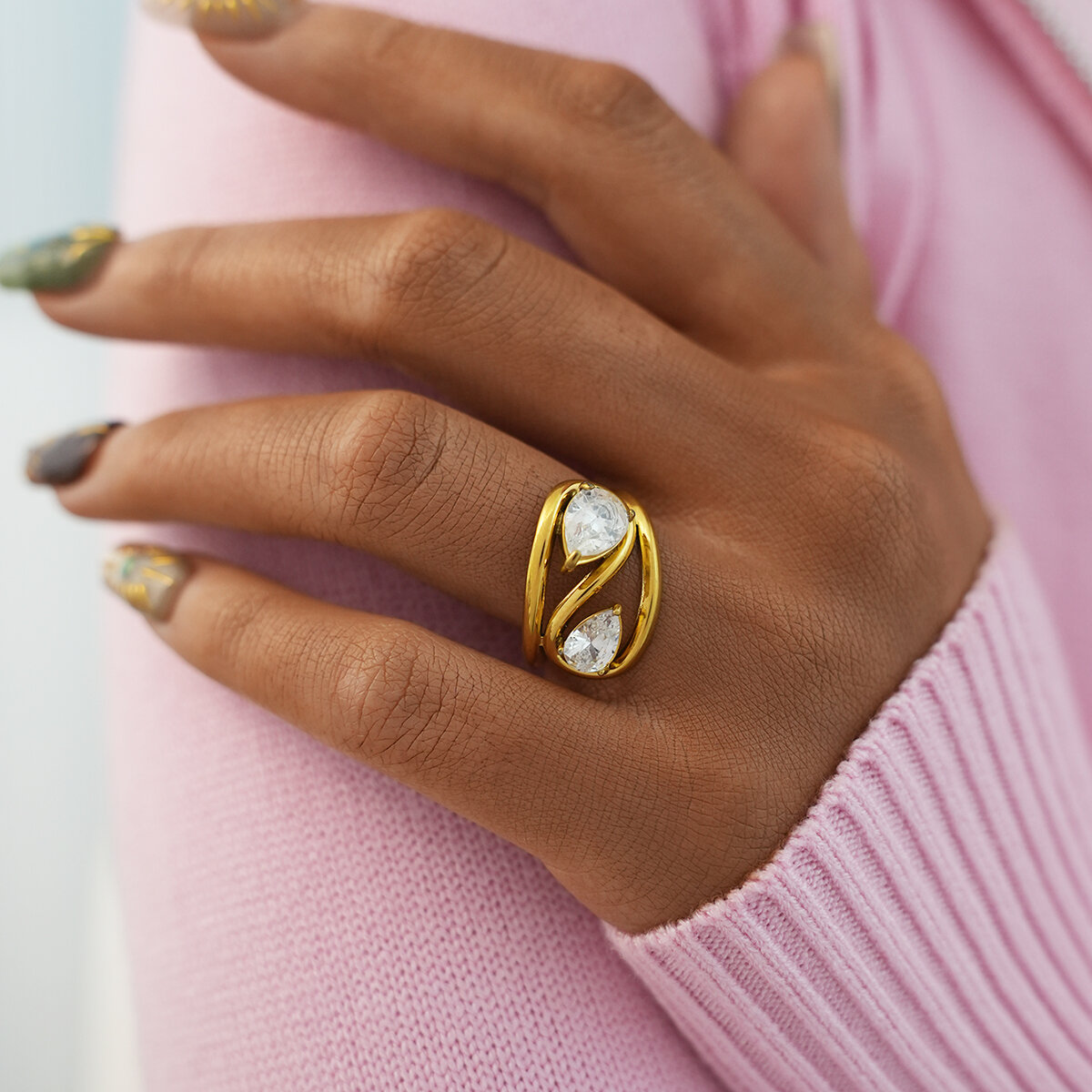 1 Piece Luxury Elegant Irregular Shape Stainless Steel Waterproof  Gold Color  Statement Rings