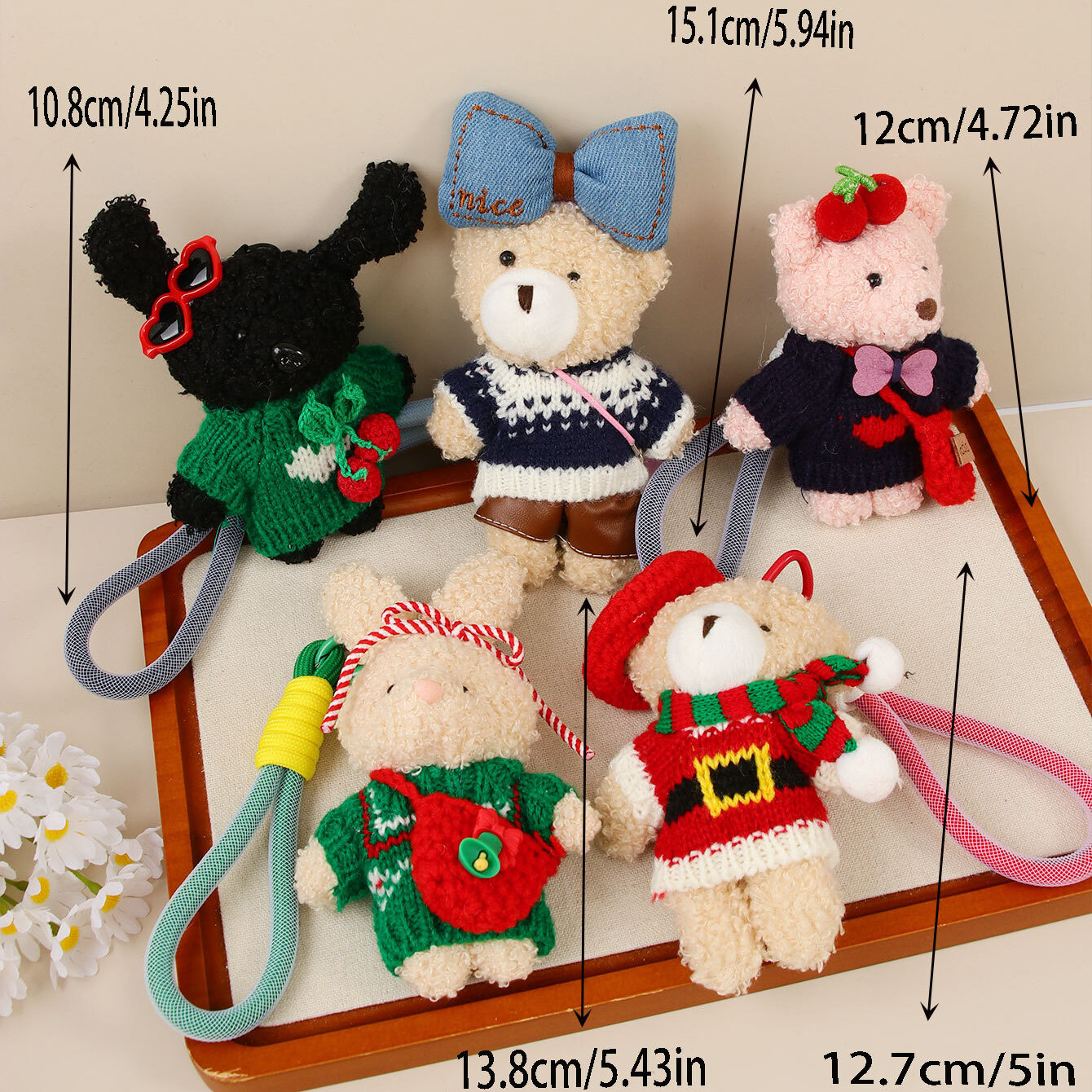 1 PieceCute Christmas Sweater  Scarf and Teddy Bear Plush Toy Women's Bag charms h5 Picture5