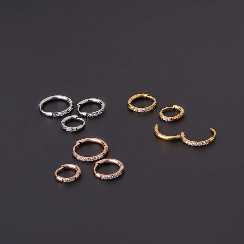 1 Piece Minimalist Circle Stainless Steel Waterproof Gold Color Zircon Women's Hoop Earrings Picture3