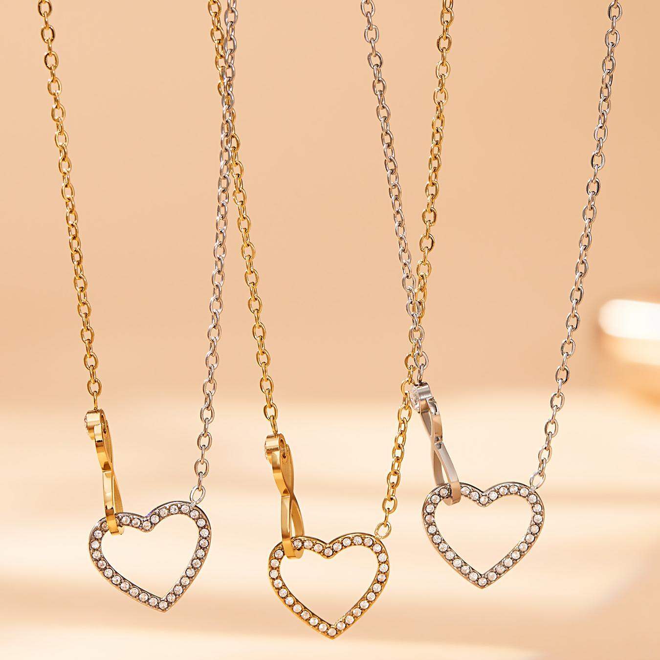 Exquisite Heart Infinity Titanium Steel Gold Color Zircon Women's Jewelry Sets