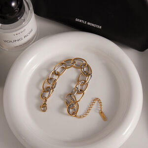 1 pezzo semplice cerchio colori misti oro e argento acciaio inossidabile impermeabile braccialetti a catena da donna h5 Immagine5