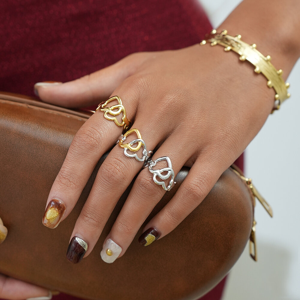 1 Piece Simple Heart Stainless Steel Waterproof Gold Color Women's Statement Rings h5Picture6
