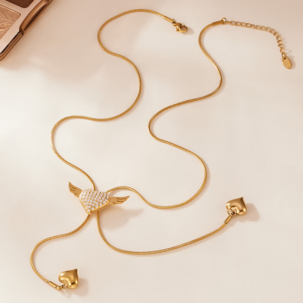 1 Piece Romantic Heart&Swings Chain Stainless Steel Waterproof Gold Color Zircon Women's Long Necklaces Picture3