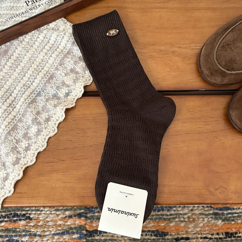 1 Pair  Preppy Style Striped Versatile Cotton Mid-Calf Socks 