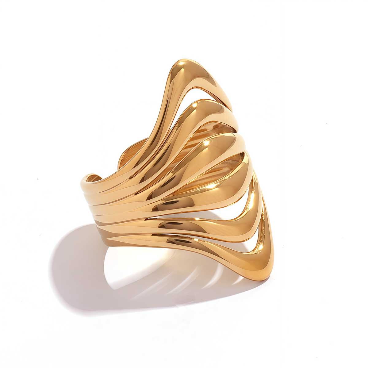 1 Piece Simple  Retro Hollowed-out Stainless Steel Waterproof   Gold Color  Statement Rings h5 